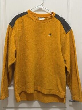 Vintage Adidas Fleece Pullover Mens L Mustard Yellow Gray Outdoor 90s Y2K